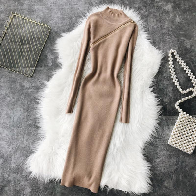 Hosszú női ruha O-nyakú és cipzárral több színben