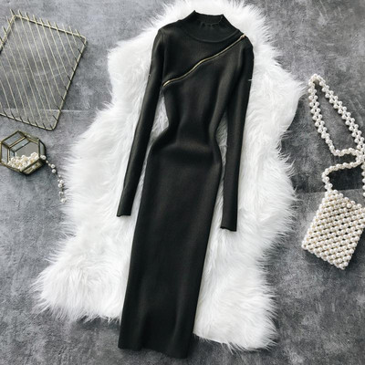 Hosszú női ruha O-nyakú és cipzárral több színben