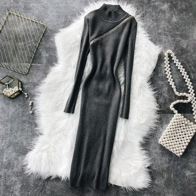 Hosszú női ruha O-nyakú és cipzárral több színben