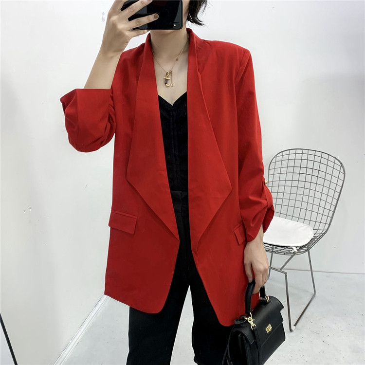 Geaca de dama cu maneci 7/8 si buzunare in visiniu si negru