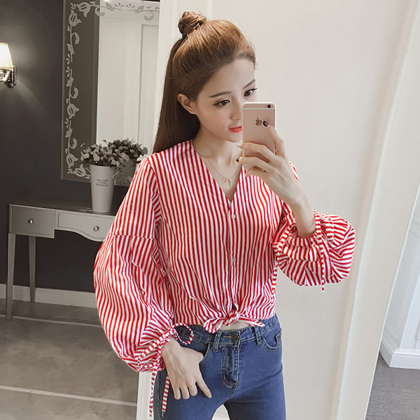 Női csíkos ing V-nyakkal, két színben