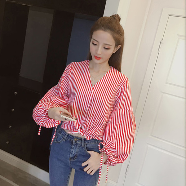 Női csíkos ing V-nyakkal, két színben