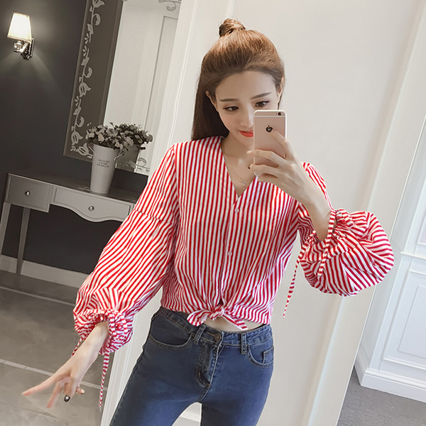 Női csíkos ing V-nyakkal, két színben