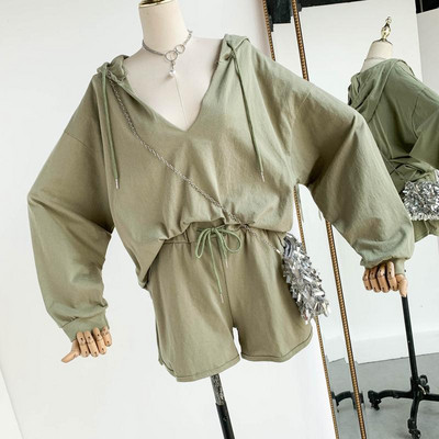 Set zilnic pentru femei din două părți în negru, alb și verde