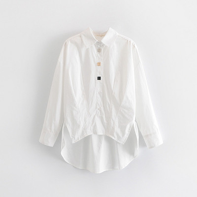 Cămașă asimetrică de damă cu mâneci lungi de culoare albă