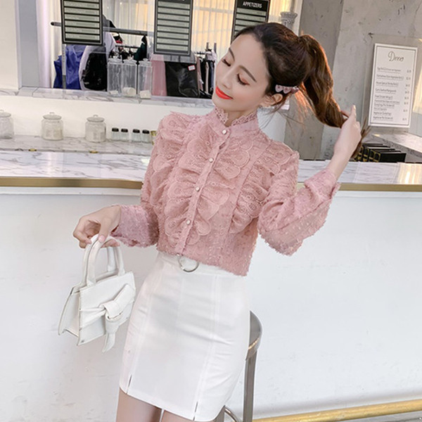 Stílusos női ing fehér és rózsaszín színben, csipkével