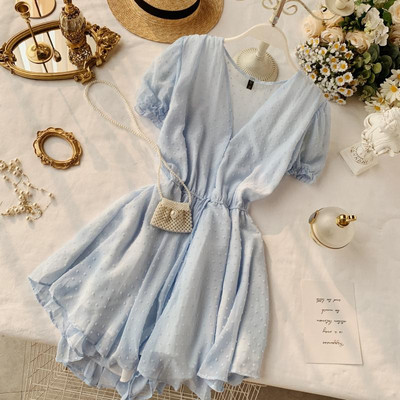 Salopetă casual de damă cu mâneci scurte în galben și albastru