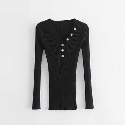 Bluză de damă cu mâneci lungi și nasturi de culoare neagră