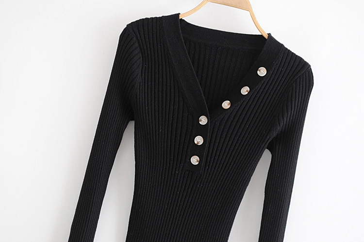 Bluză de damă cu mâneci lungi și nasturi de culoare neagră