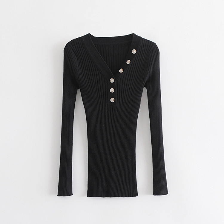 Bluză de damă cu mâneci lungi și nasturi de culoare neagră