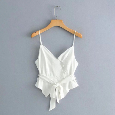 Stílusos női felső vékony pántokkal, fehér színben - aszimmetrikus modell