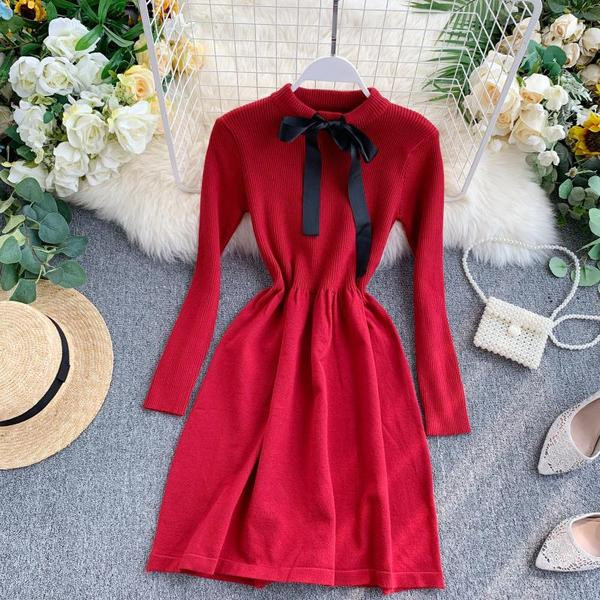 Rochie de dama de toamna croiala model cu panglica in patru culori