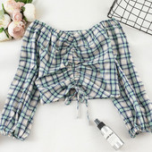 Bluză de damă în carouri actuală cu umerii goi - mai multe culori