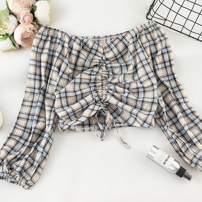 Bluză de damă în carouri actuală cu umerii goi - mai multe culori