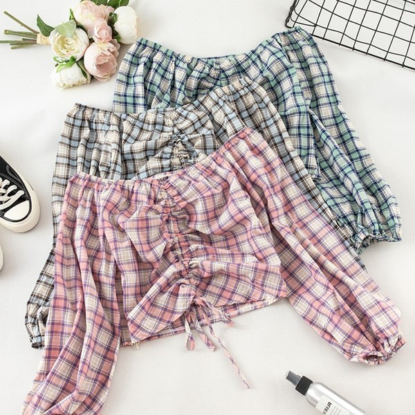 Bluză de damă în carouri actuală cu umerii goi - mai multe culori