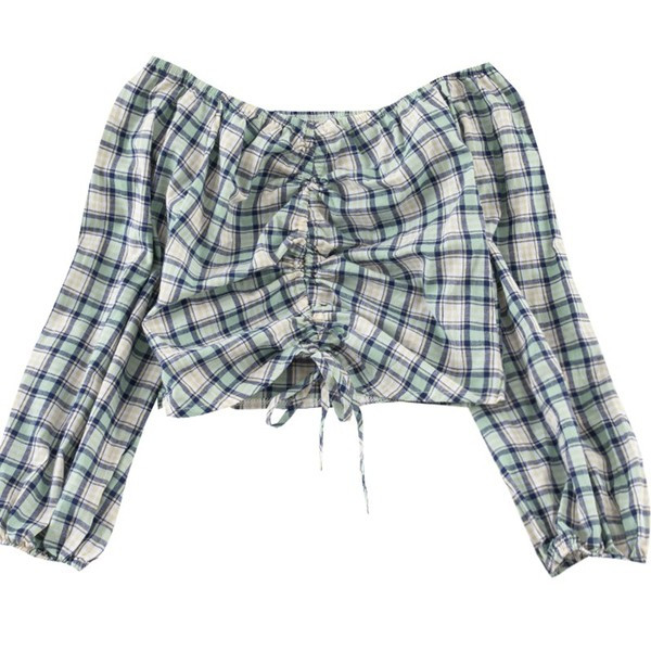 Bluză de damă în carouri actuală cu umerii goi - mai multe culori