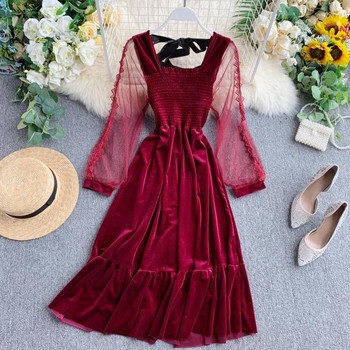 Új modell női bársony ruha átlátszó ujjakkal több színben