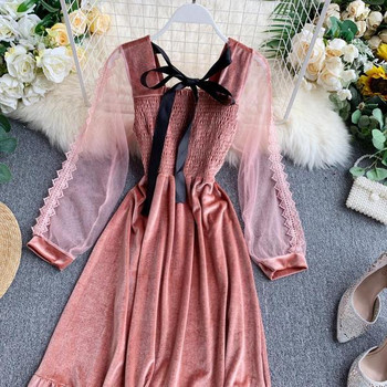 Új modell női bársony ruha átlátszó ujjakkal több színben