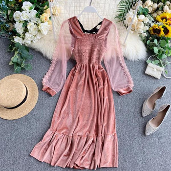 Új modell női bársony ruha átlátszó ujjakkal több színben