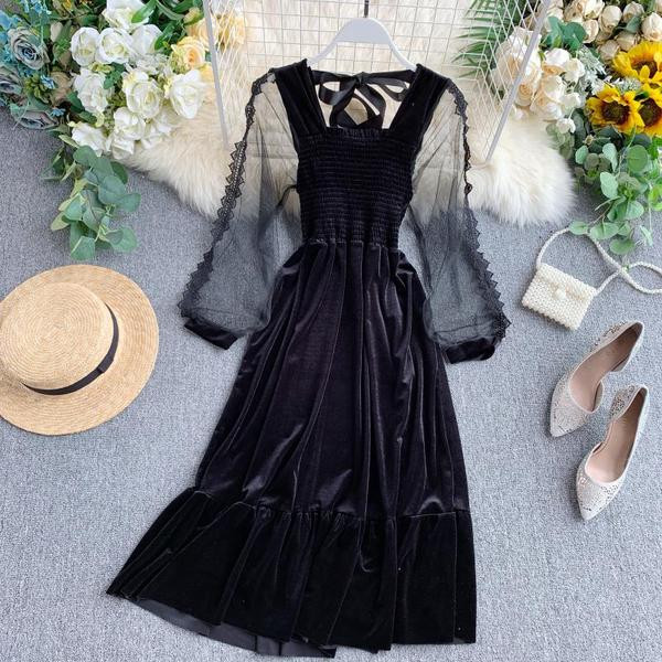 Új modell női bársony ruha átlátszó ujjakkal több színben