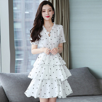 Rochie moderna de dama in alb cu maneci scurte