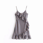 Rochie de dama moderna in carouri cu bretele subtiri