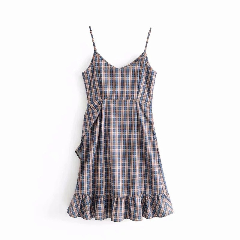 Rochie de dama moderna in carouri cu bretele subtiri