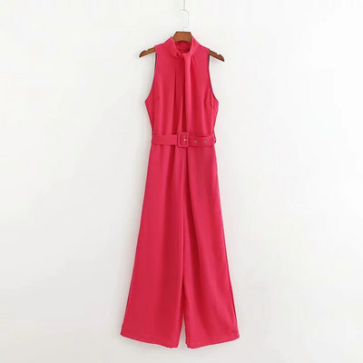 Salopetă elegantă de damă cu centură în talie de culoarea ciclamenului