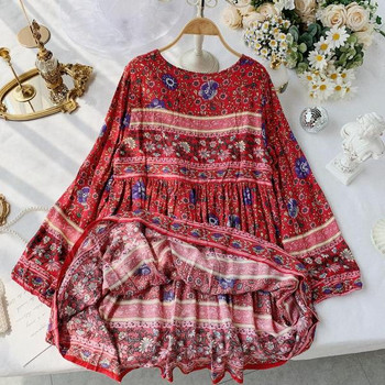 Rochie de dama actuala model lat cu cravate si model floral in rosu si roz