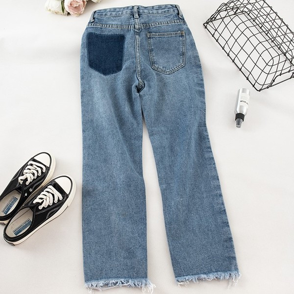 Blugi de dama moderni cu motive rupte - culoare albastra