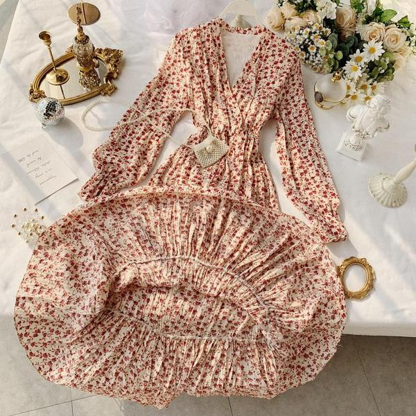 Rochie moderna de dama lunga cu decolteu in V in patru culori