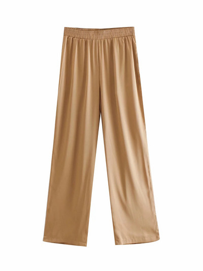 Pantaloni moderni de dama de culoare bej cu talie elastica