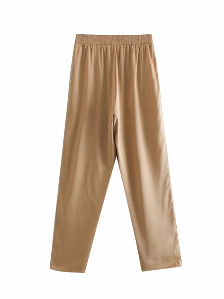 Pantaloni moderni de dama de culoare bej cu talie elastica