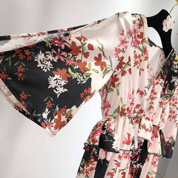 Rochie lunga de dama cu model floral si decolteu in V