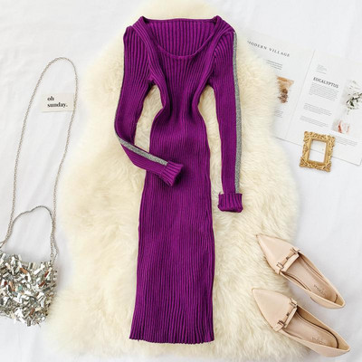 Rochie lunga de dama casual cu margini albe in mai multe culori