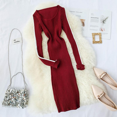 Rochie lunga de dama casual cu margini albe in mai multe culori