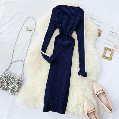 Rochie lunga de dama casual cu margini albe in mai multe culori