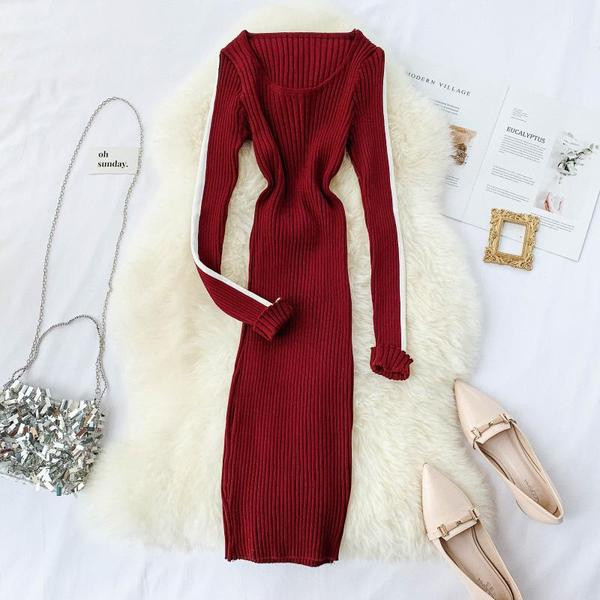 Rochie lunga de dama casual cu margini albe in mai multe culori