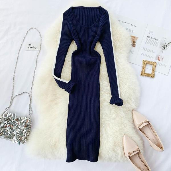 Rochie lunga de dama casual cu margini albe in mai multe culori