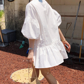 Rochie moderna de dama alb cu maneci lungi