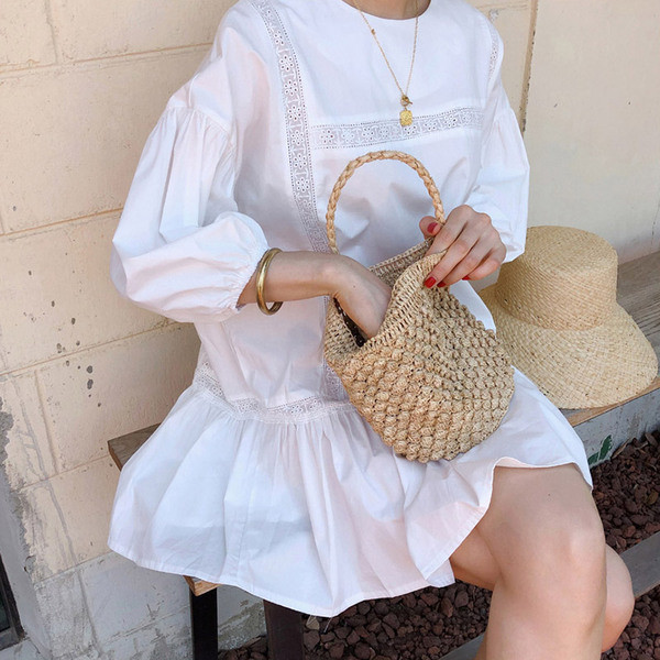 Rochie moderna de dama alb cu maneci lungi