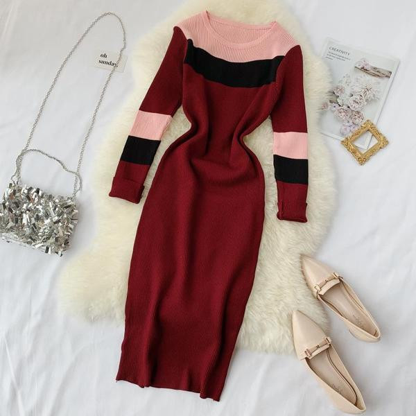 Kötött női ruha Karcsú, hosszú ujjú modell több színben