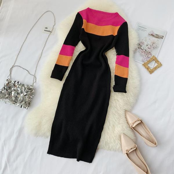 Kötött női ruha Karcsú, hosszú ujjú modell több színben