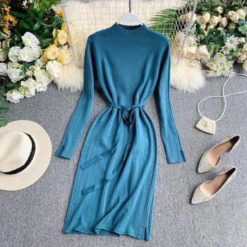 Alkalmi női kötött ruha derékkötővel több színben