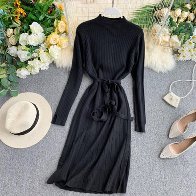 Alkalmi női kötött ruha derékkötővel több színben