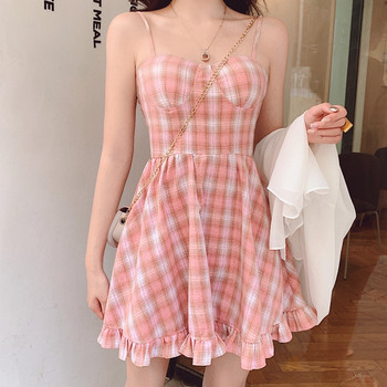 Rochie de dama moderna in carouri de culoare roz - model croiat