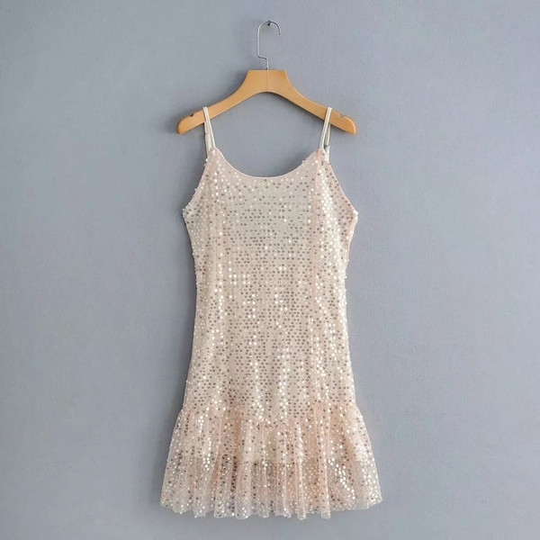 Rochie de dama cu efect stralucitor si bretele subtiri