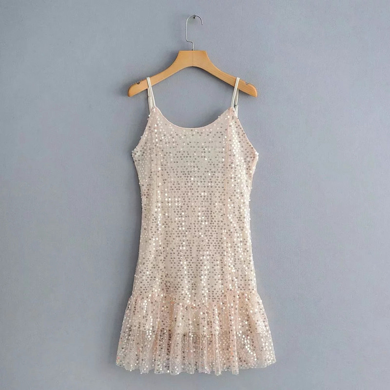 Rochie de dama cu efect stralucitor si bretele subtiri