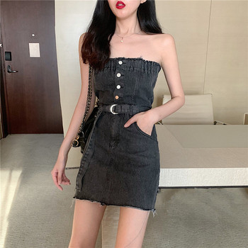 Modern női farmer ruha kék és fekete színben