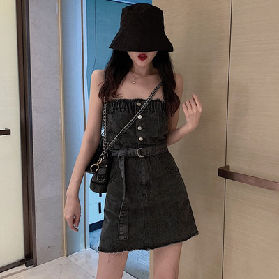 Modern női farmer ruha kék és fekete színben